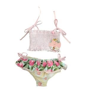 Sweet Honey Floral Ruffle Smock 2pc Bikini Swimsuit Size 4T